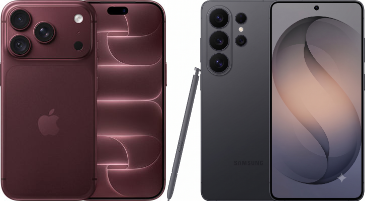 Side by side comparison of the Apple iPhone 18 Pro Max and Samsung Galaxy S26 Ultra smartphones